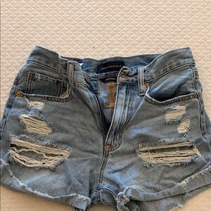 Aeropostale Women's Light Blue Distressed Jean Shorts